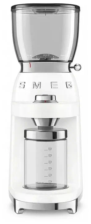 

Кофемолка SMEG CGF01WHEU, жернова, регулировка помола, 350 г, 150 Вт, белый (CGF01WHEU), CGF01WHEU
