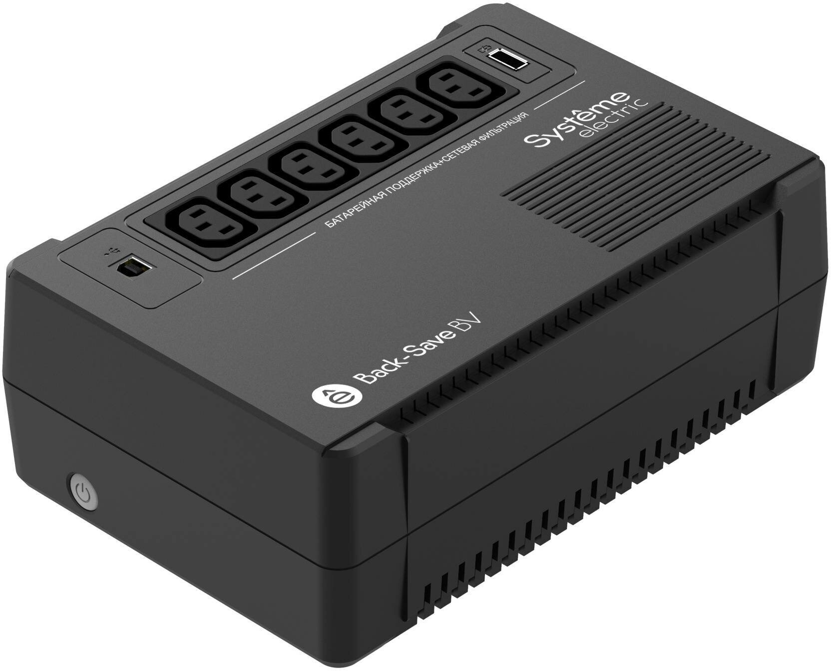 

ИБП Systeme Electric Back-Save BV 600VA, 600 VA, 360 Вт, IEC, розеток - 6, USB, черный (BVSE600I), 600VA