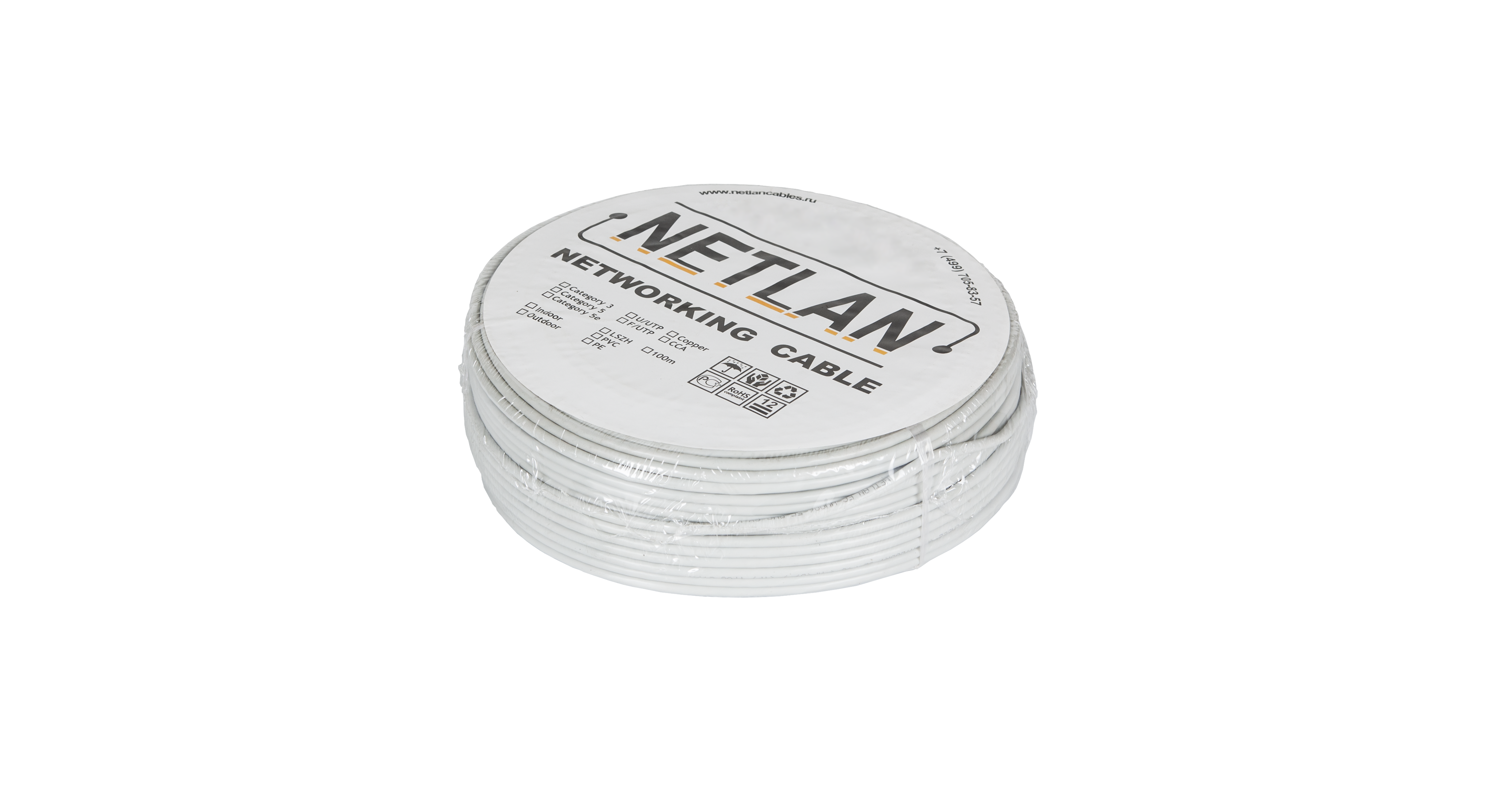 Витая пара NETLAN UTP кат.5e 4 пары CU 100м. (EC-UU004-5E-PVC-GY-1)