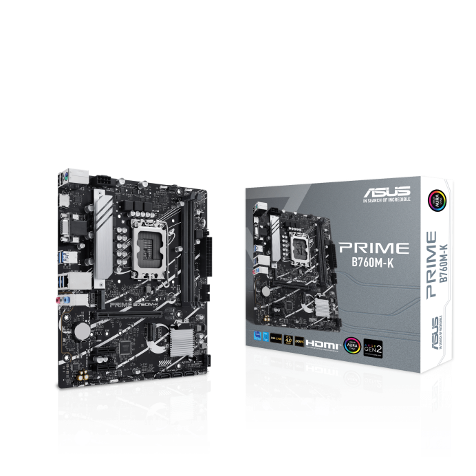 Материнская плата ASUS PRIME B760M-K, Socket1700, Intel B760, 2xDDR5 DIMM, PCI-Ex16, 4SATA3, 7.1-ch, 2.5GLAN, 6 USB 3.2, VGA, HDMI, mATX, Retail