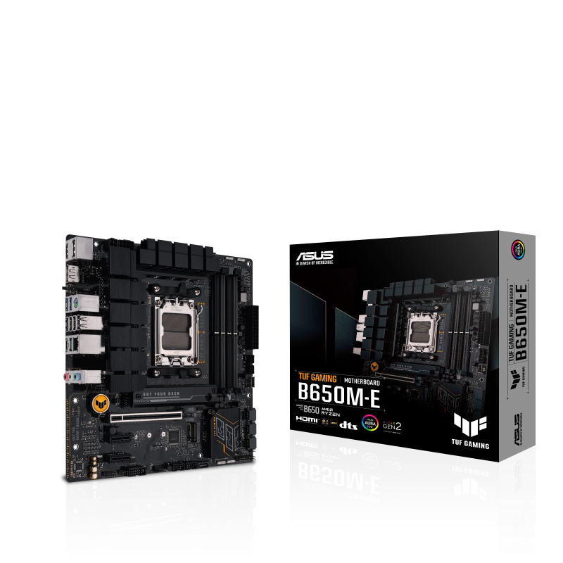 

Материнская плата ASUS TUF GAMING B650M-E, AM5, AMD B650, 4xDDR5 DIMM, PCI-Ex16, 4SATA3, 7.1-ch, 2.5GLAN, 5 USB 3.2, 2 USB Type-C, HDMI, DP, mATX, Retail, TUF GAMING B650M-E
