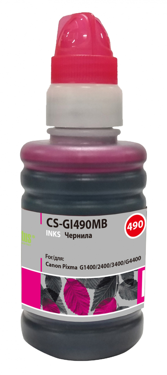 

Чернила Cactus CS-GI490MB, 100 мл, пурпурный, совместимые для Canon PIXMA G1400/G2400/G3400, CS-GI490MB