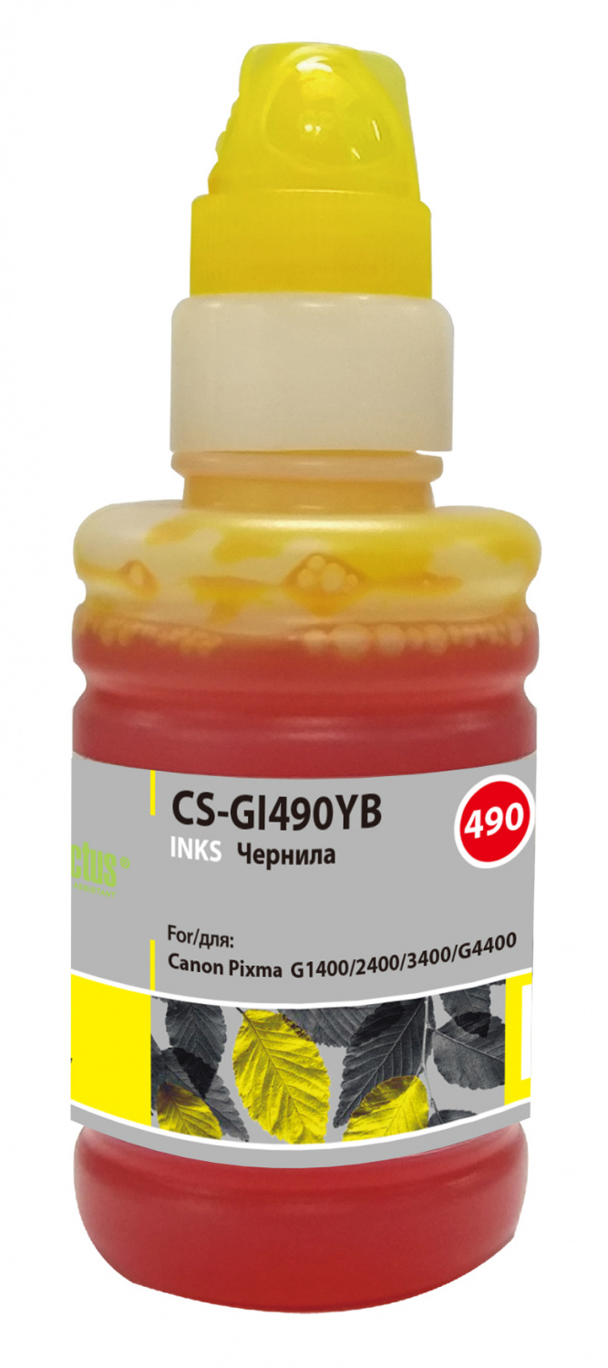

Чернила Cactus CS-GI490YB, 100 мл, желтый, совместимые для Canon PIXMA G1400/G2400/G3400, CS-GI490YB