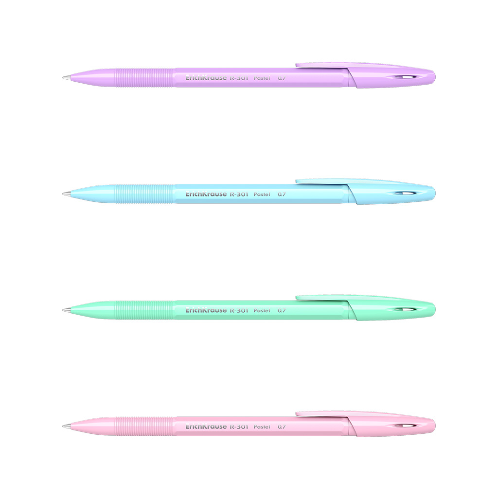 

Ручка шариковая Erich Krause Pastel Stick R-301, синий, пластик, колпачок (55387), R-301