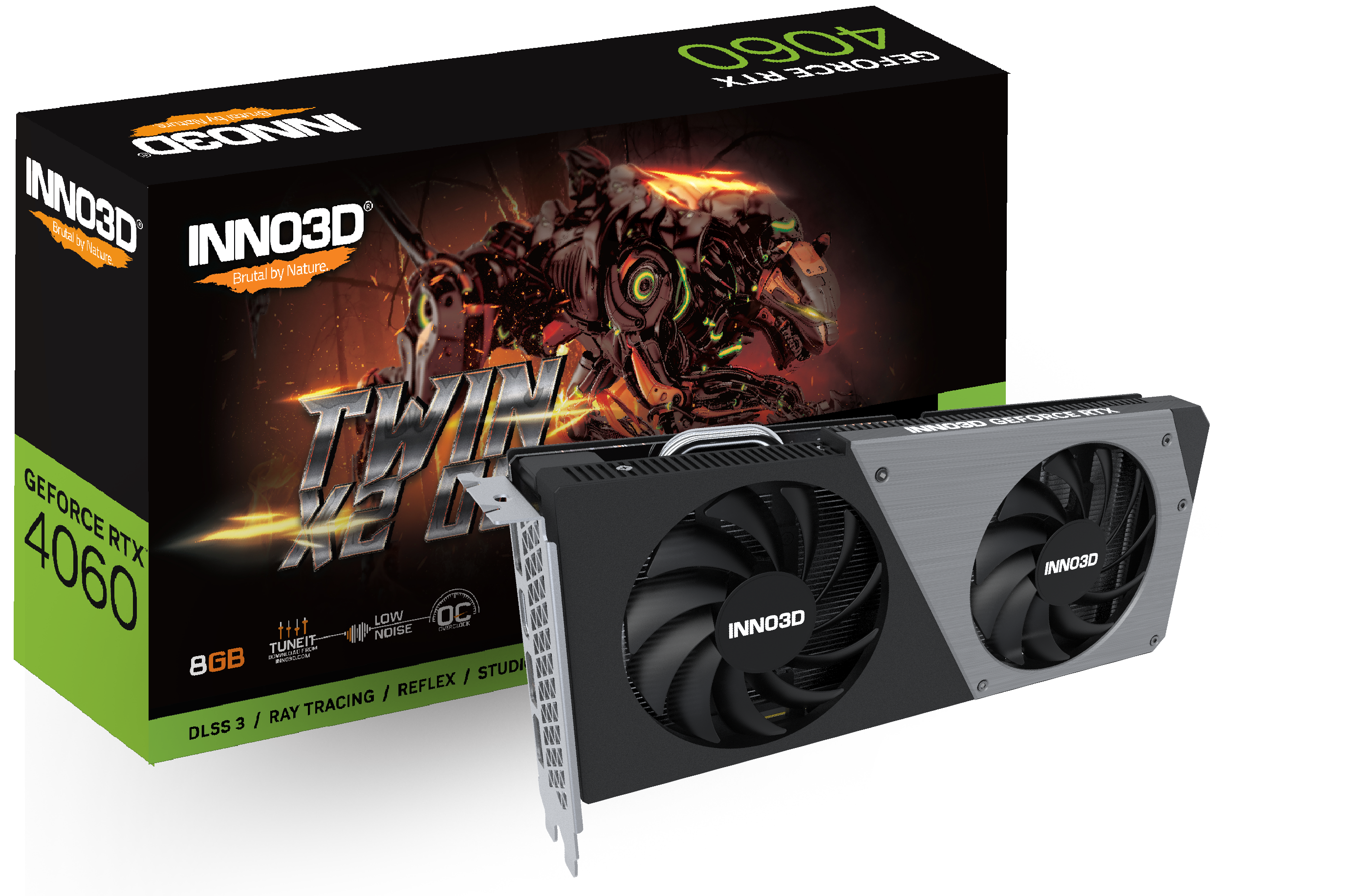 

Видеокарта Inno3D NVIDIA GeForce RTX 4060 TWIN X2 OC, 8Gb GDDR6, 128 бит, PCI-E, 2HDMI, 2DP, Retail (N40602-08D6X-173051N), TWIN X2 OC