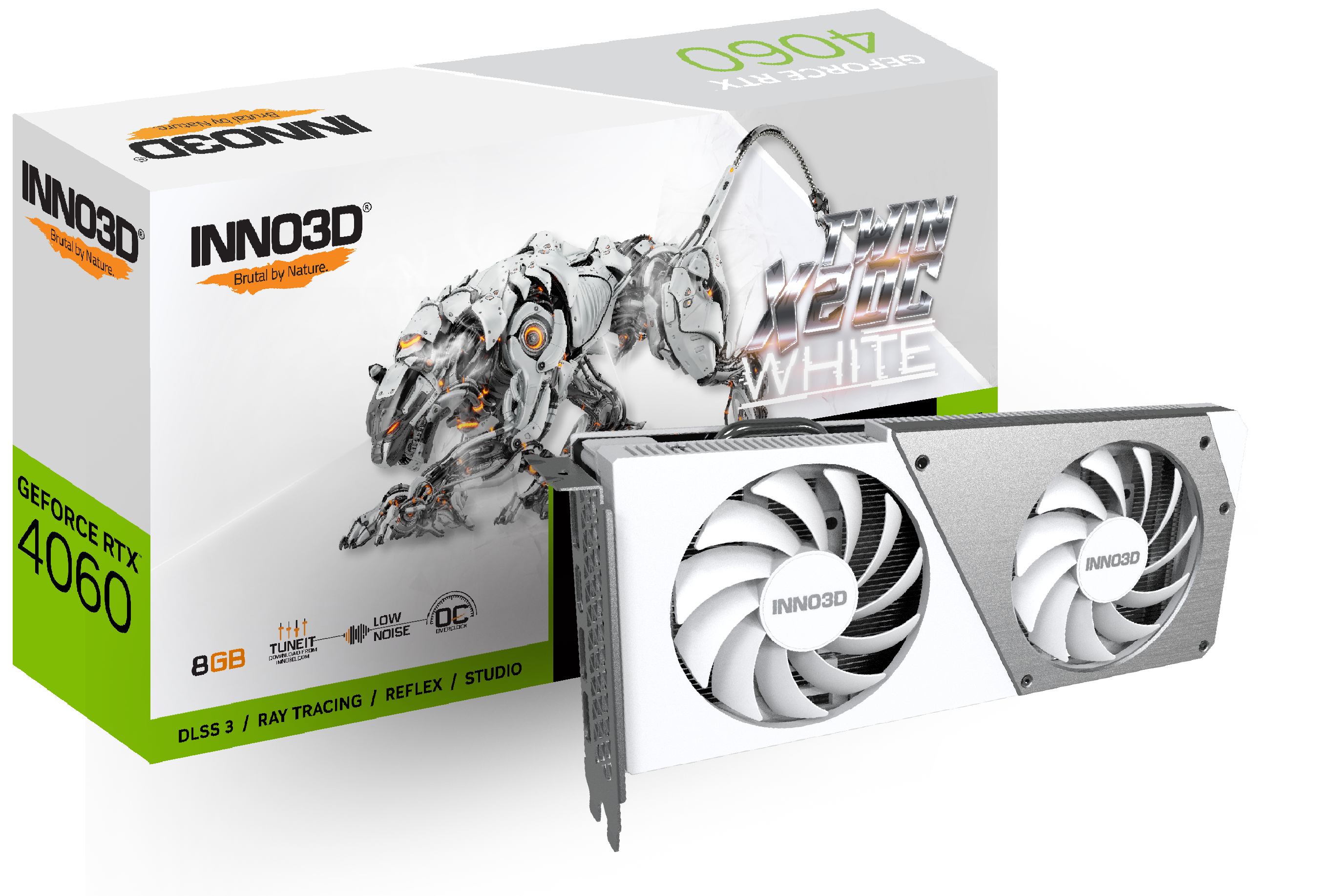 

Видеокарта Inno3D NVIDIA GeForce RTX 4060 TWIN X2 OC WHITE , 8Gb DDR6, 128 бит, PCI-E, 2HDMI, 2DP, Retail (N40602-08D6X-173051W), TWIN X2 OC WHITE