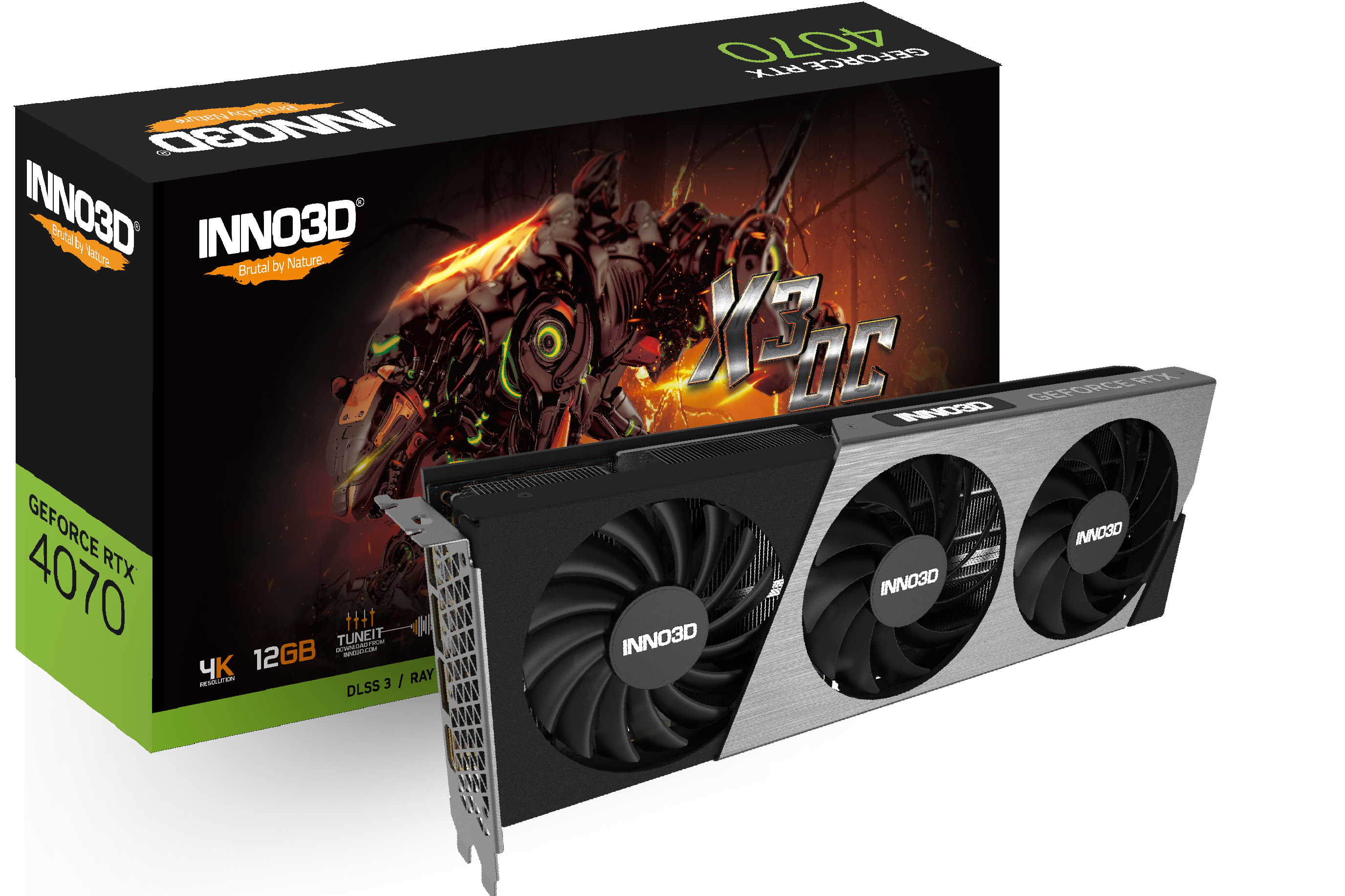 

Видеокарта Inno3D NVIDIA GeForce RTX 4070 X3 OC , 12Gb DDR6X, 192 бит, PCI-E, HDMI, 3DP, Retail (N40703-126XX-185252L), X3 OC