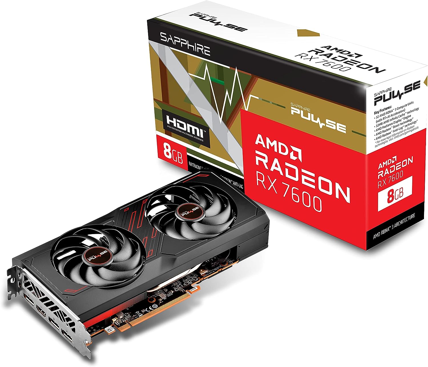 Видеокарта Sapphire AMD Radeon RX 7600 Pulse, 8Gb GDDR6