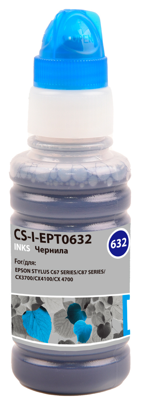 

Чернила Cactus CS-I-EPT0632, 100 мл, голубой, совместимые для Epson Stylus C67-Series / C87-Series / CX3700, CS-I-EPT0632