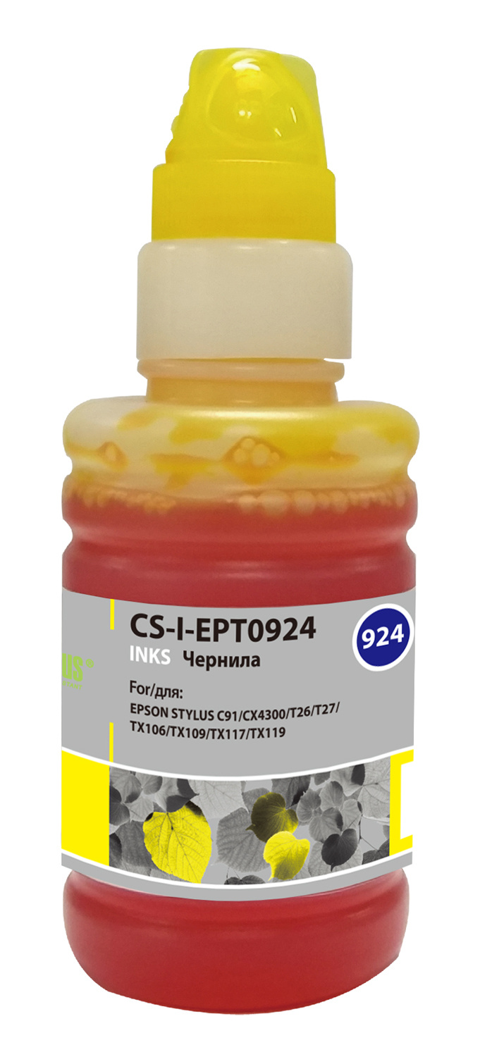 

Чернила Cactus CS-I-EPT0924, 100 мл, желтый, совместимые для Epson Stylus C91 / CX4300 / T26 / T27 / TX106 / TX109, CS-I-EPT0924