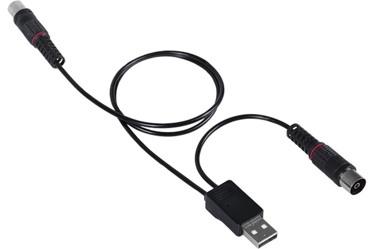 Разветвитель питания REXANT RX-455, для активных антенн с питанием от USB-порта для телевизоров, черный (34-0455)