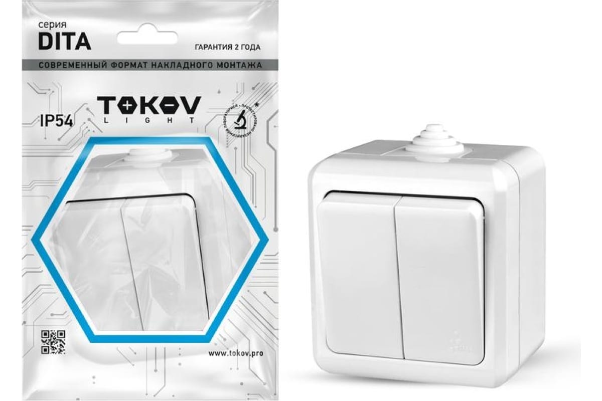 

Выключатель Tokov Electric Dita TKL-DT-V2-C01-IP54, 2кл., открытый монтаж, в сборе, белый (TKL-DT-V2-C01-IP54), TKL-DT-V2-C01-IP54