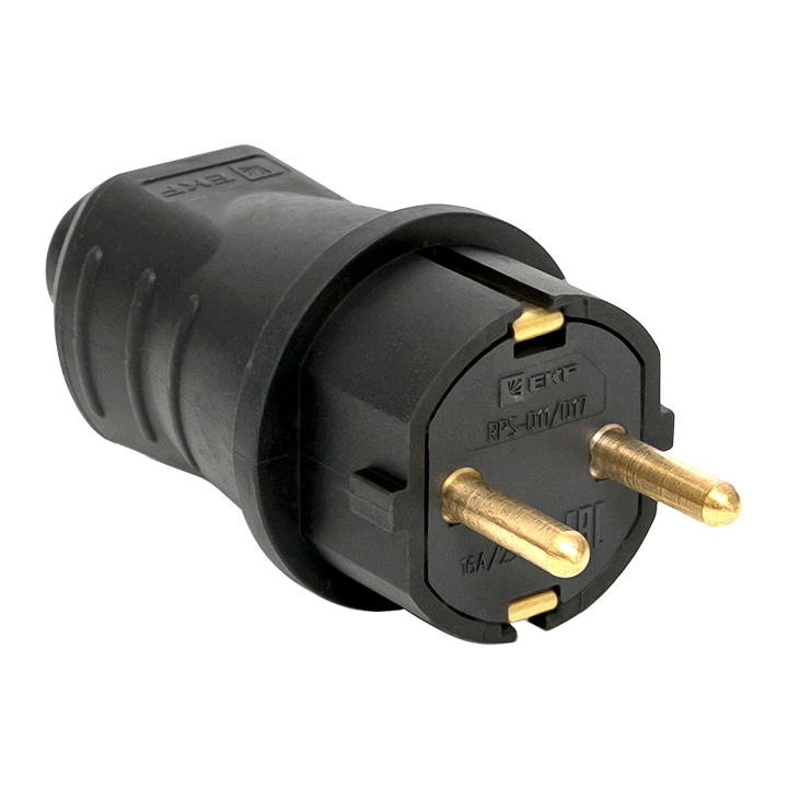Вилка прямая EKF RPS-011, Schuko, 16А, с/з, IP44