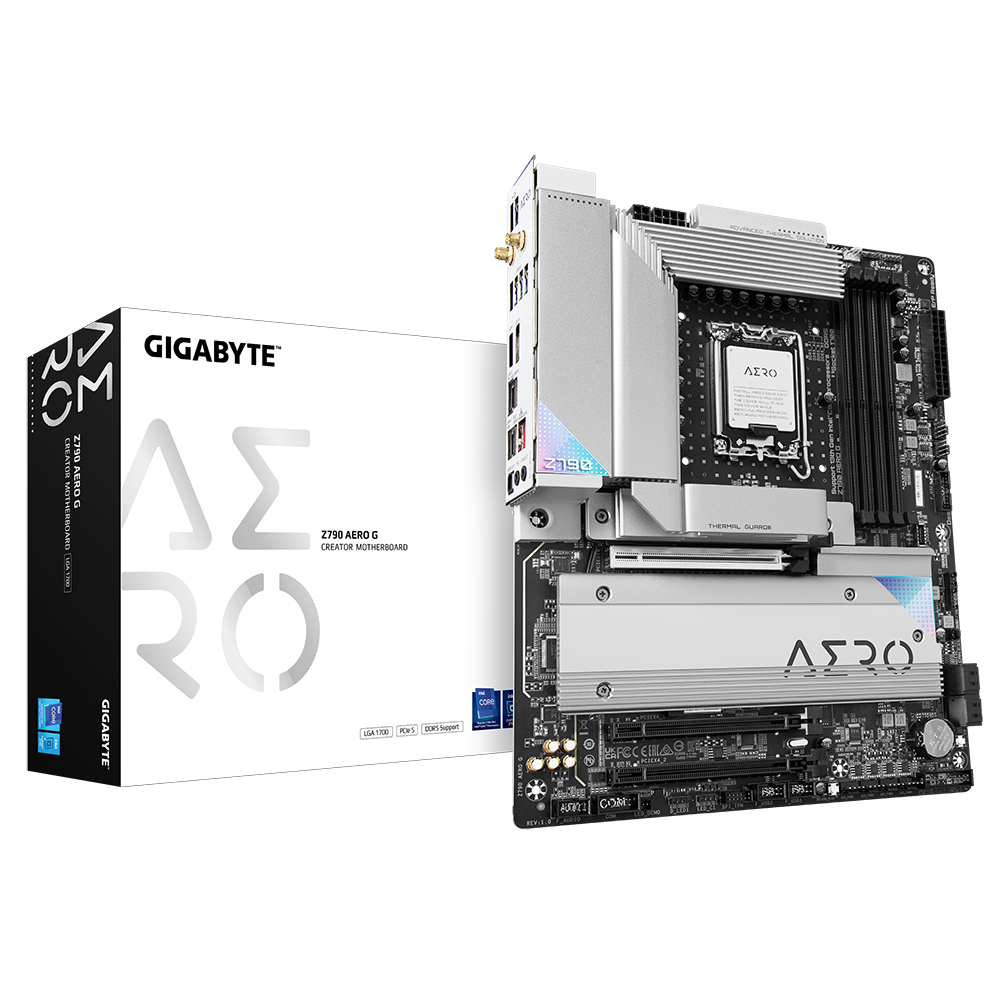 

Материнская плата GIGABYTE Z790 AERO G, Socket1700, Intel Z790, 4xDDR5 DIMM, 3PCI-Ex16, 4SATA3, 7.1-ch, 2.5GLAN, 8 USB 3.2, 2 USB Type-C, HDMI, DP, Type-C DP, ATX, Retail, Z790 AERO G