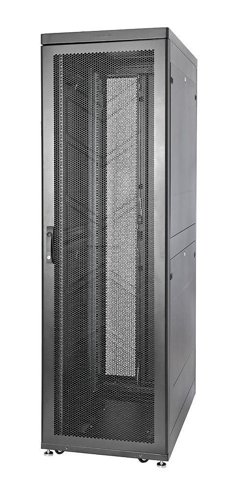 Шкаф телекоммуникационный напольный 48U 600x1000 мм, перфорация, черный, Eurolan Rackcenter D9000 (60F-48-6A-94BL)