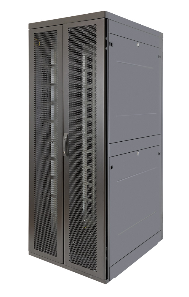 Шкаф телекоммуникационный напольный 48U 750x1000 мм, перфорация, черный, Eurolan Rackcenter D9000 (60F-48-7A-95BL)