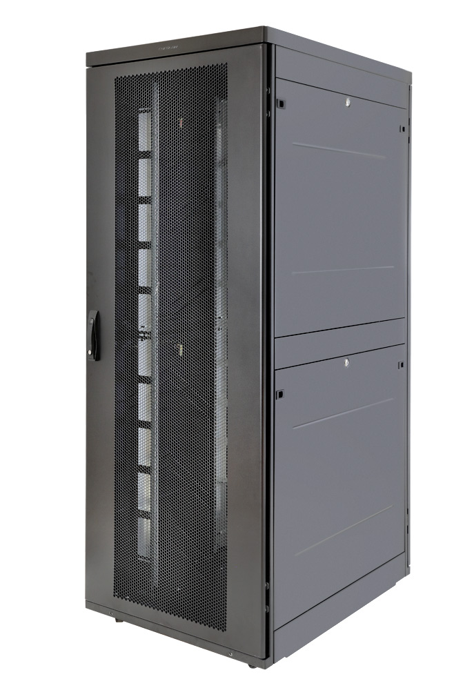 Шкаф телекоммуникационный напольный 48U 750x1000 мм, перфорация, черный, Eurolan Rackcenter D9000 (60F-48-7A-94BL)