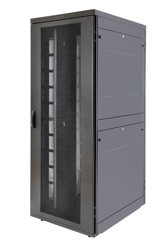 

Шкаф телекоммуникационный напольный 48U 750x1000 мм, перфорация, черный, Eurolan Rackcenter D9000 (60F-48-7A-94BL), D9000