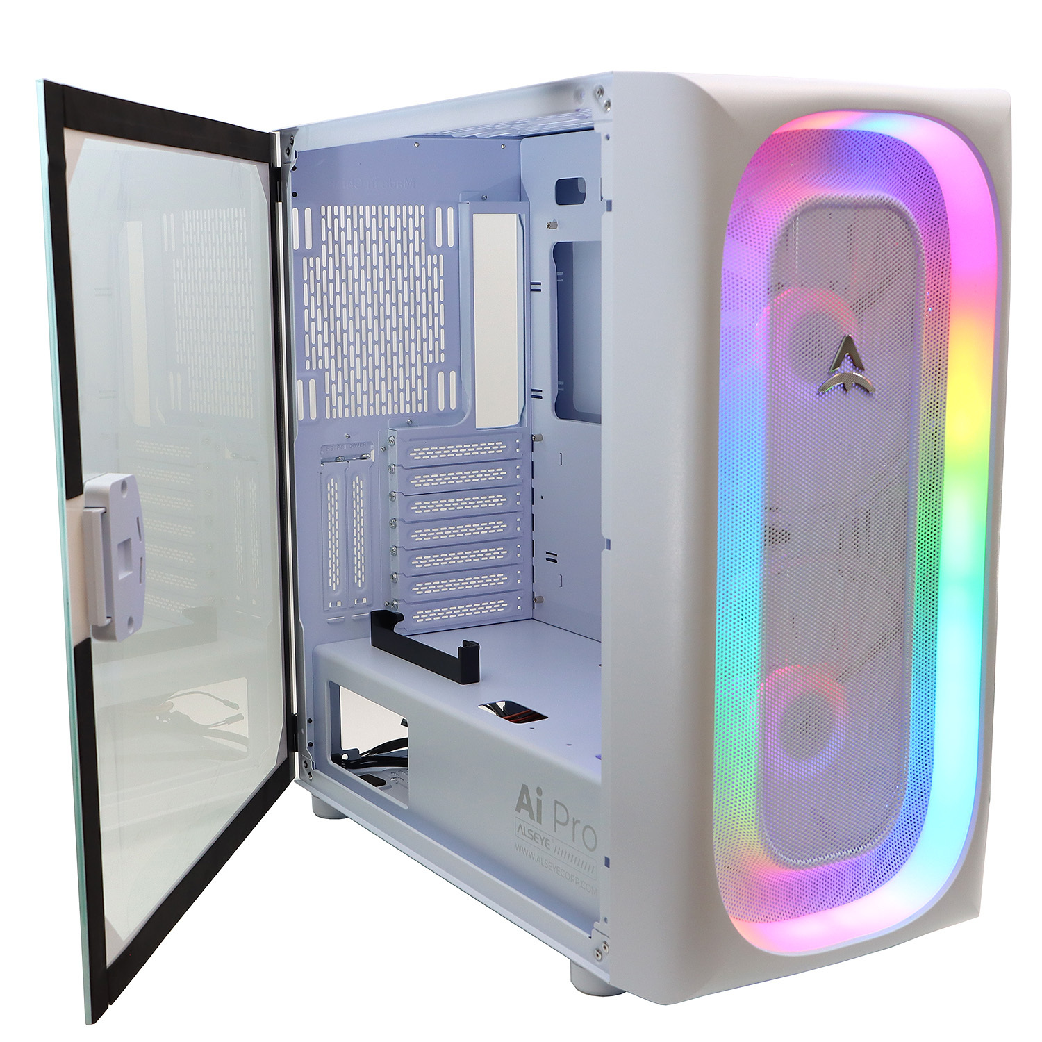 Корпус Alseye Ai-W, EATX, Midi-Tower, USB 3.0, RGB подсветка, белый, без БП