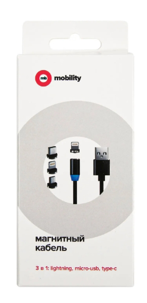 

Кабель USB-Lightning 8-pin+Micro USB+USB Type-C, магнитный, 1 м, черный, MB mobility (УТ000029374)