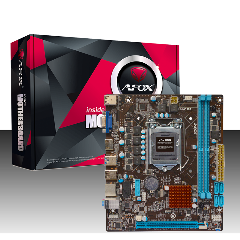 Материнская плата AFOX IH110-MA4, Socket1151, iH110, 2xDDR4, PCI-Ex16, 4SATA3, 5.1-ch, LAN, 4 USB 3.0, VGA, HDMI, mATX, Retail б/у следы монтажа, полный комплект