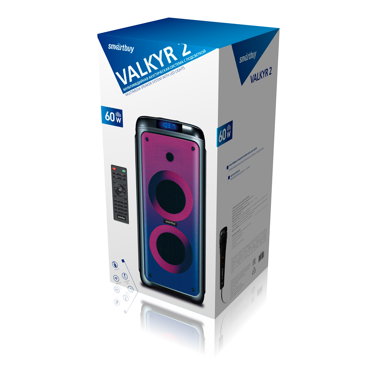 Портативная акустика SmartBuy Valkyr 2, 60 Вт, USB, Bluetooth, 1218587  купить в Барнауле в интернет-магазине e2e4