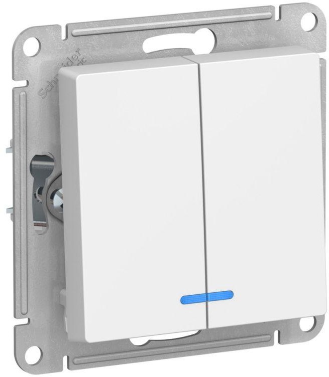 

Выключатель Schneider Electric AtlasDesign, 2кл., индикатор/подсветка, скрытый монтаж, в сборе, белый (ATN001353)