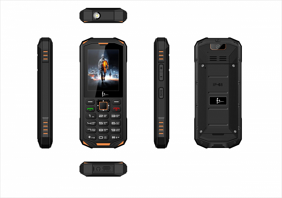 

Мобильный телефон F+ R240, 2.4" 320x240 TFT, MediaTek MTK6261D, BT, 1xCam, 2-Sim, 2500 мА·ч, USB Type-C, черный/оранжевый (R240 Black-orange), R240
