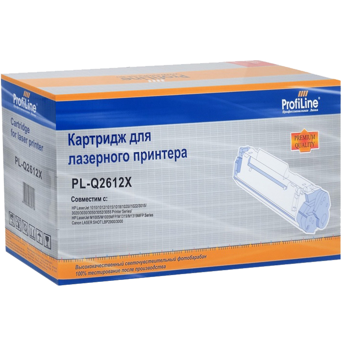 Картридж лазерный ProfiLine PL-Q2612X (Q2612X), черный, 3000 страниц, совместимый, для LJ 1010/1012/1015/1018/1020/1022/3015/3020/3030/3050/3052/3055/M1005/M1005MFP/M1319/M1319MFP-Serie, Canon LBP2900/3000 б/у выдернута транспортироваочная лента, не использовался
