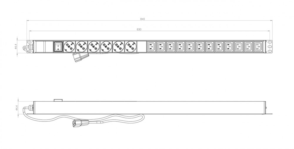 Блок розеток (PDU), кол-во розеток: 18, Hyperline SHE-6SH-12IEC-S-2.5AIEC (SHE-6SH-12IEC-S-2.5AIEC)