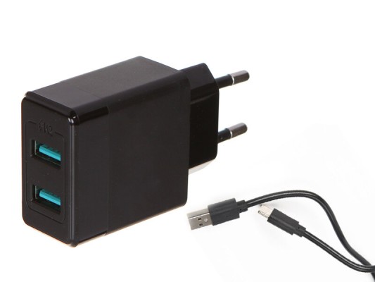 Сетевое зарядное устройство Red Line Tech Y1, 2xUSB, 2.4A, черный (УТ000032795), кабель USB Type C б/у, отказ от покупки