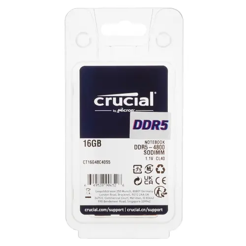 Память DDR5 SODIMM 16Gb, 4800MHz Crucial (CT16G48C40S5), 1219416