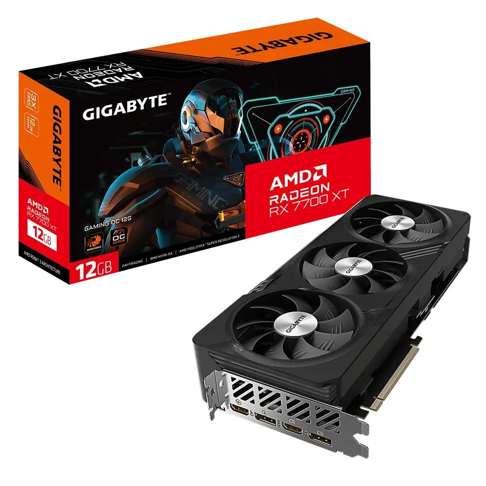 

Видеокарта GIGABYTE AMD Radeon RX 7700 XT GAMING OC, 12Gb GDDR6, 192 бит, PCI-E, 2HDMI, 2DP, Retail (GV-R77XTGAMING OC-12GD), GAMING OC