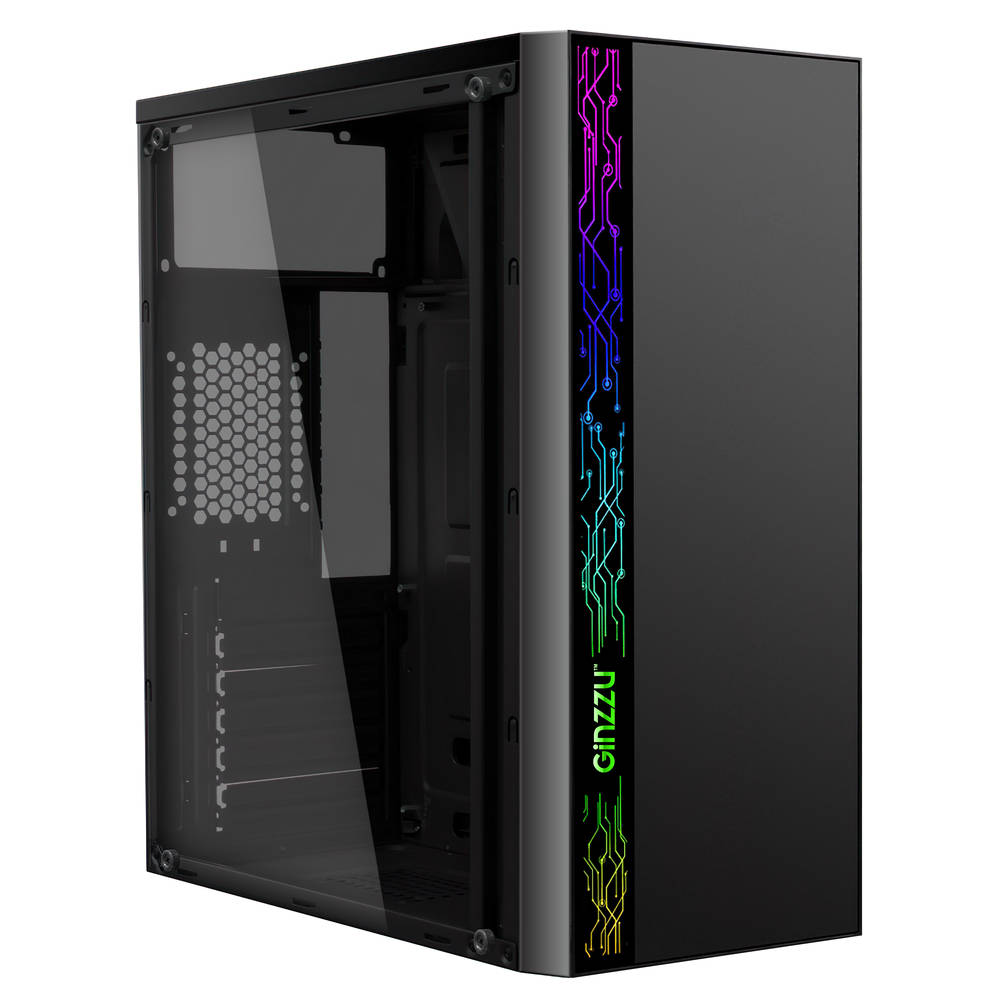 Корпус Ginzzu A370 RGB Window, ATX, Midi-Tower, USB 3.0, RGB подсветка, черный, без БП (A370 RGB Window)