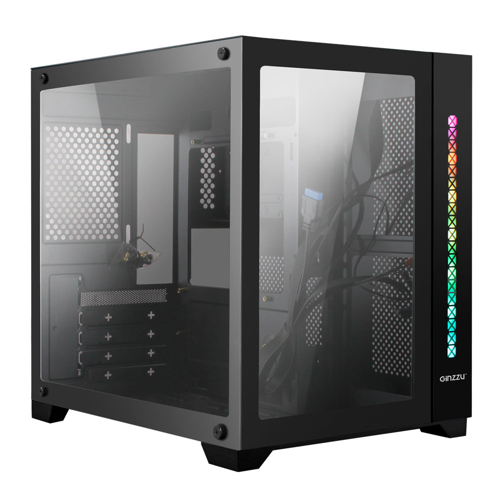 Корпус Ginzzu V300, mATX, Mini-Tower, USB 3.0, RGB подсветка, черный, без БП (Ginzzu V300 RGB) - фото 1