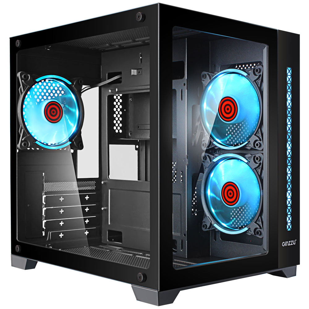 Корпус Ginzzu V350 RGB, mATX, Mini-Tower, USB 3.0, RGB подсветка, черный, без БП (V350 RGB)