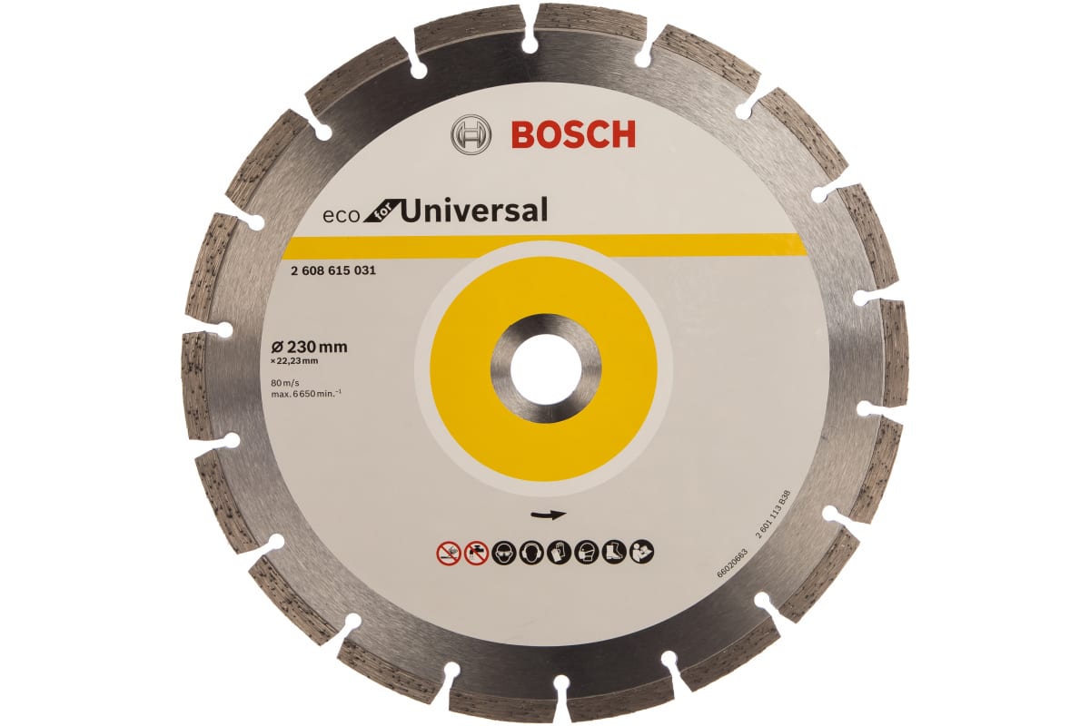 

Диск отрезной алмазный BOSCH ECO Universal ⌀23 см x 2.6 мм x 2.22 см, прямой, универсальный, 1 шт. (2608615031), ECO Universal