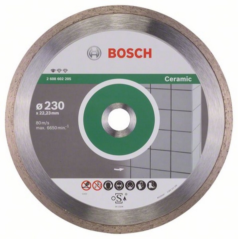 

Диск отрезной алмазный BOSCH Standard for Ceramic ⌀23 см x 1.6 мм x 2.22 см, прямой, керамика, камень, 1 шт. (2608602205), Standard for Ceramic