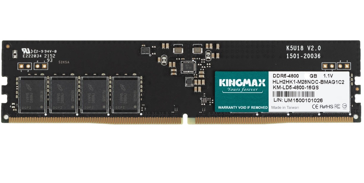 

Память DDR5 DIMM 8Gb, 4800MHz, CL40, 1.1V, Kingmax (KM-LD5-4800-8GS) Retail, KM-LD5-4800-8GS