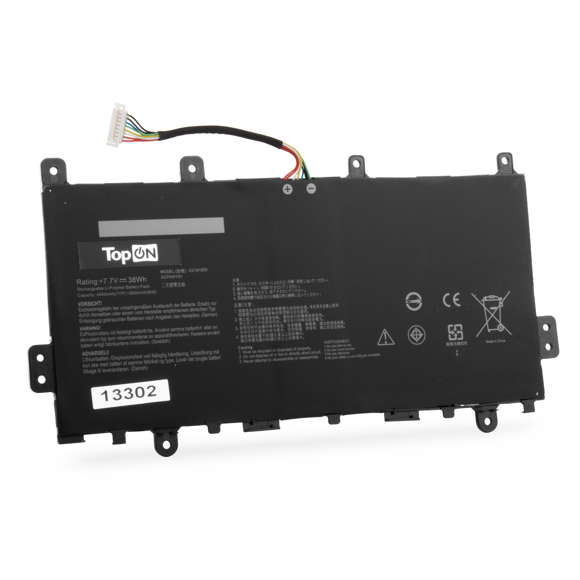 

Аккумуляторная батарея TopON для Asus Chromebook C523, C523NA, C423, C423NA, 7.7V, 4.8 А·ч, 38Wh, черный (TOP-ASC523)