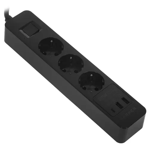 Сетевой фильтр HARPER UCH-440, 3-розетки, 2 USB и 1USB-C, 5 м, черный (H00003203)