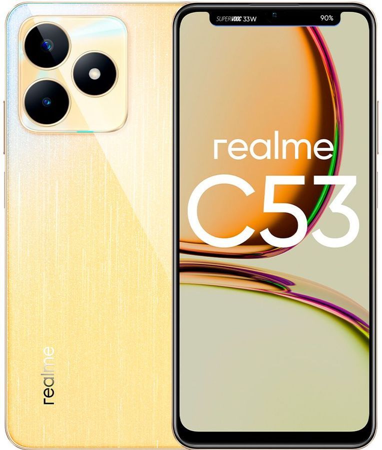 

Смартфон Realme C53, 6.74" 720x1600 IPS, Unisoc T612, 6Gb RAM, 128Gb, 3G/4G, NFC, Wi-Fi, BT, 2xCam, 2-Sim, 5000 мА⋅ч, USB Type-C, Android 13, золотистый (631011000232), C53