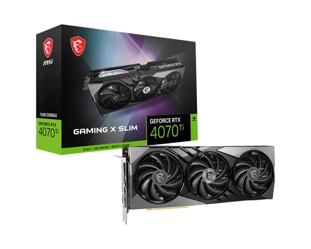 

Видеокарта MSI NVIDIA GeForce RTX 4070Ti GAMING X SLIM 12G, 12Gb DDR6X, 192 бит, PCI-E, HDMI, 3DP, Retail (RTX 4070 Ti GAMING X SLIM 12G), GAMING X SLIM 12G
