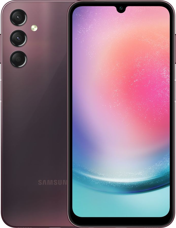 

Смартфон Samsung Galaxy A24, 6.5" 1080x2340 Super AMOLED, MediaTek Helio G99, 6Gb RAM, 128Gb, 3G/4G, NFC, Wi-Fi, BT, 3xCam, 2-Sim, 5000 мА⋅ч, USB Type-C, Android 13, бордовый (SM-A245FDRVSKZ), Galaxy A24
