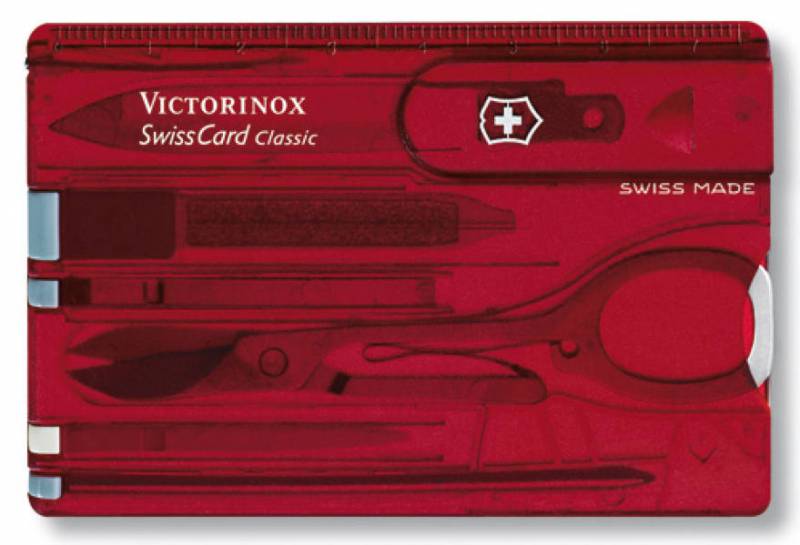 Мультитул карточка 10 в 1, красный, VICTORINOX SwissCard Classic (0.7100.T)