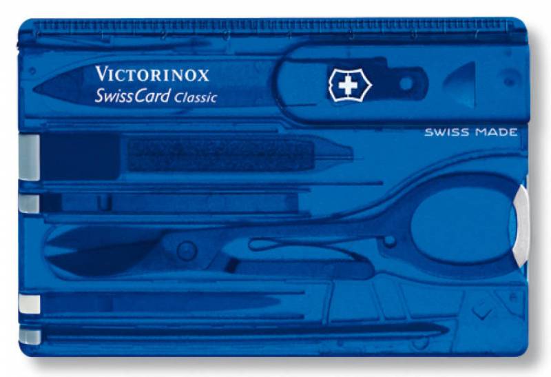 Мультитул карточка 11 в 1, синий, VICTORINOX SwissCard Classic (0.7122.T2)