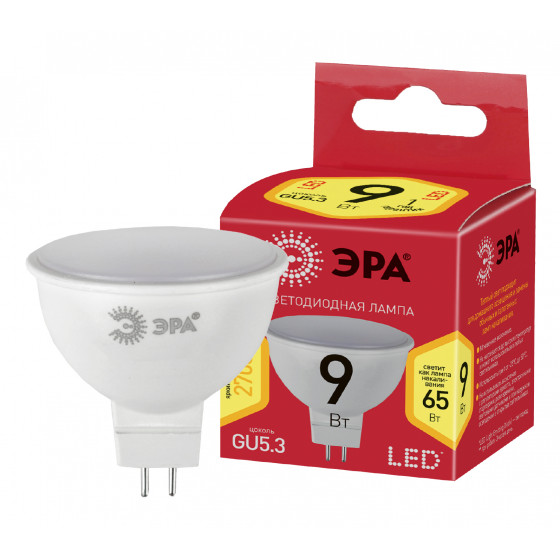 

Лампа светодиодная GU5.3, 9 Вт, 880лм, 2700K/теплый, 80 Ra, Эра RED LINE LED MR16-9W-827-GU5.3 R (Б0054239), MR16-9W-827-GU5.3 R