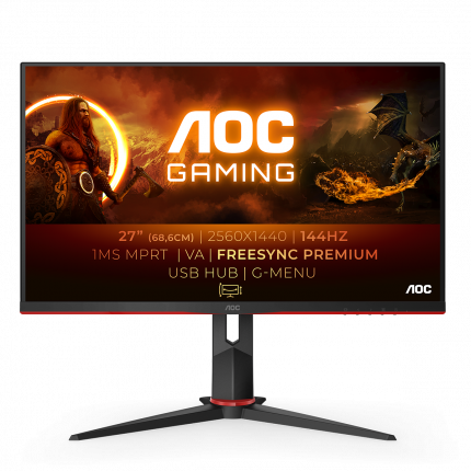 

Монитор 27" AOC Q27G2U VA, 2560x1440 (16:9), 250кд/м2, 144 Гц, 1 мс, 178°/178°, HDMI, DisplayPort, USB-Hub, черный/красный (Q27G2U), Q27G2U