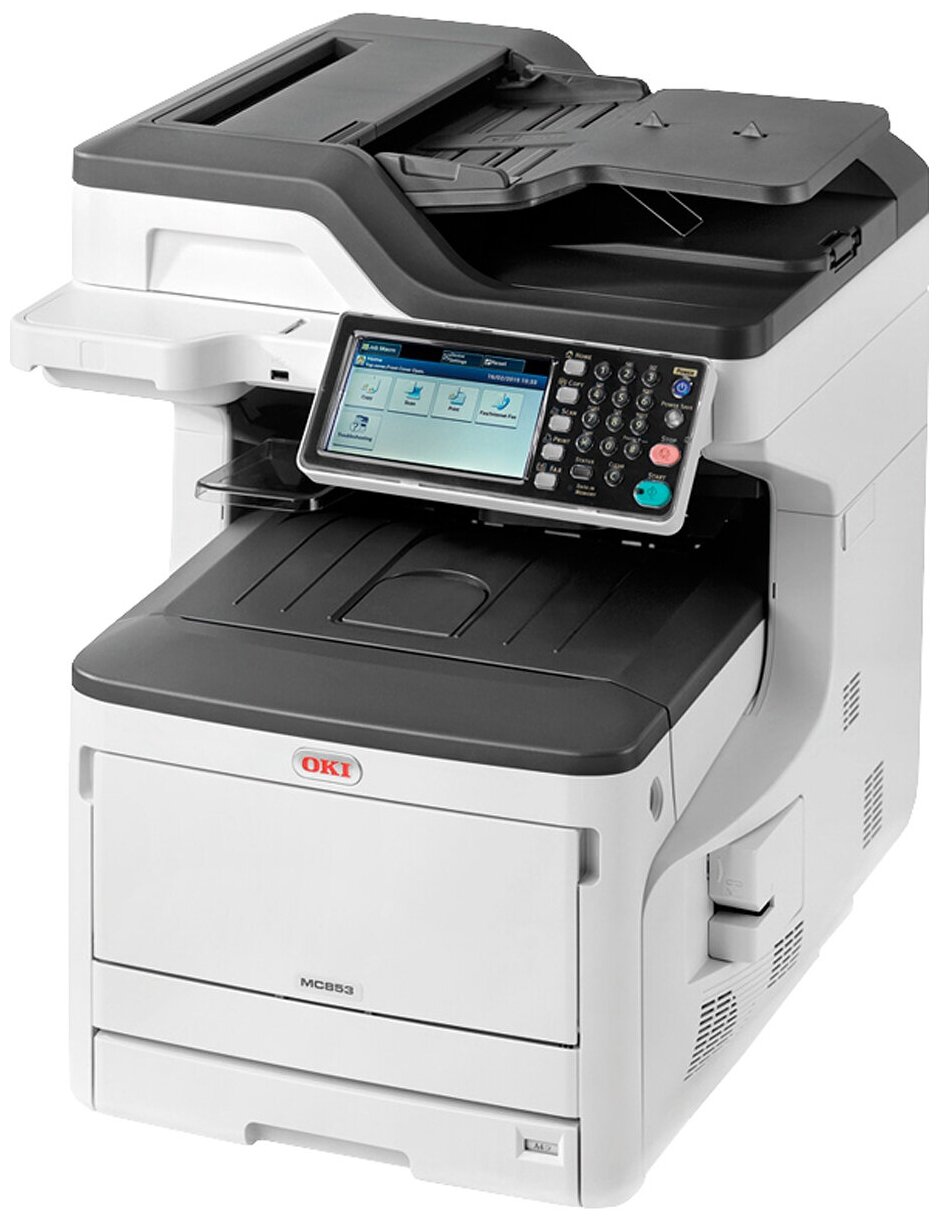 

МФУ светодиодный OKI MC853dn, A3, цветной, 23 стр/мин (A4 ч/б), 23 стр/мин (A4 цв.), 13 стр/мин (A3 ч/б), 13 стр/мин (A3 цв.), 1200x600 dpi, дуплекс, ДАПД-100 листов, факс, сетевой, USB, белый, требуется запуск через АСЦ (45850404), MC853dn