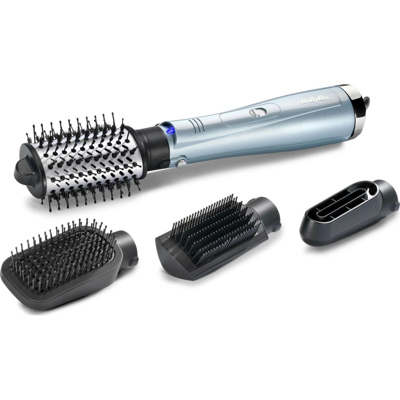 

Фен-щетка Babyliss AS774E 1 кВт, режимов: 2, насадок: 4, черный/голубой, AS774E